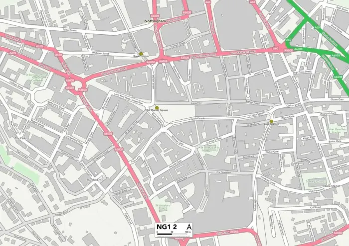 Gerahmter Druck : Nottingham NG1 2 Karte Gerahmter Druck : Nottingham NG1 2 Karte