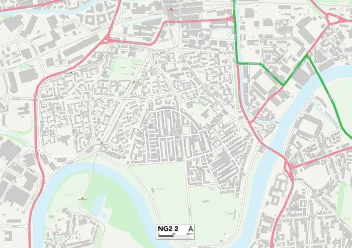 Gerahmter Druck : Nottingham NG2 2 Karte Gerahmter Druck : Nottingham NG2 2 Karte