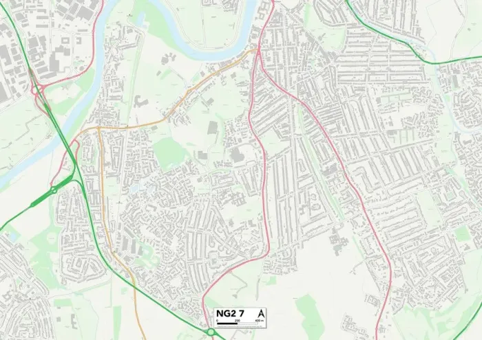 Gerahmter Druck : Nottingham NG2 7 Karte Gerahmter Druck : Nottingham NG2 7 Karte