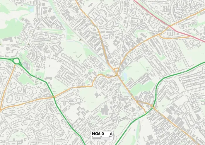 Gerahmter Druck : Nottingham NG6 0 Karte Gerahmter Druck : Nottingham NG6 0 Karte