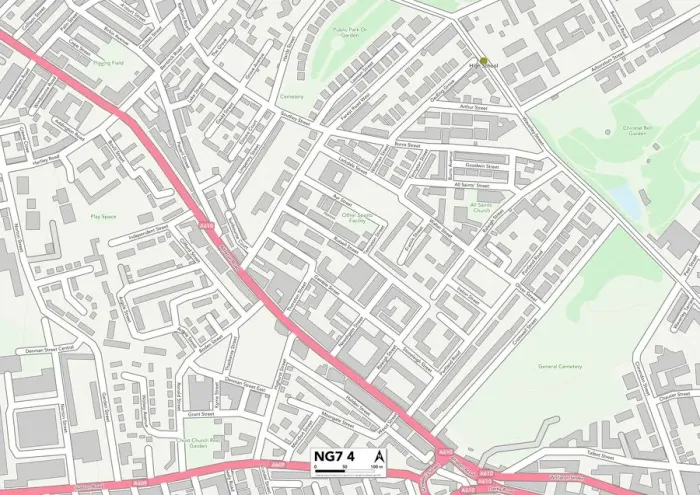 Gerahmter Druck : Nottingham NG7 4 Karte Gerahmter Druck : Nottingham NG7 4 Karte