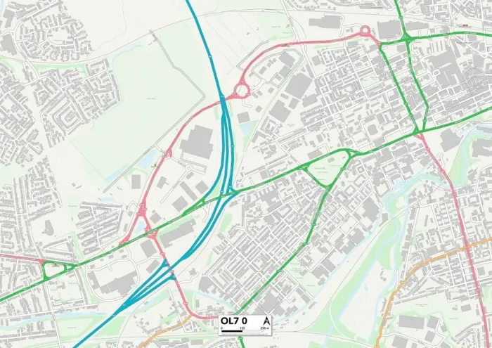 Gerahmter Druck : Tameside OL7 0 Karte Gerahmter Druck : Tameside OL7 0 Karte