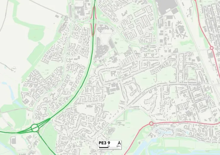 Gerahmter Druck : Peterborough PE3 9 Karte Gerahmter Druck : Peterborough PE3 9 Karte