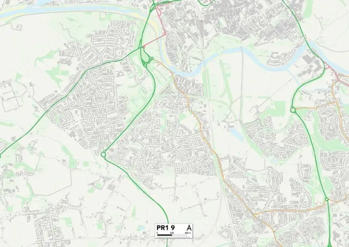 Gerahmter Druck : Preston PR1 9 Karte Gerahmter Druck : Preston PR1 9 Karte