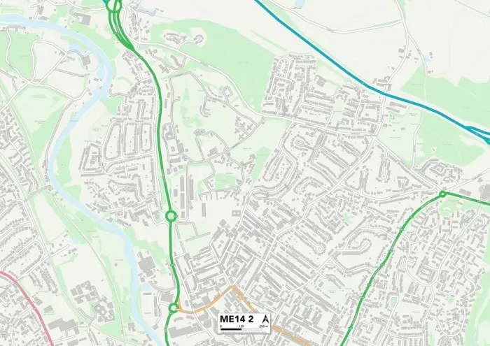 Gerahmter Druck : Maidstone ME14 2 Karte Gerahmter Druck : Maidstone ME14 2 Karte