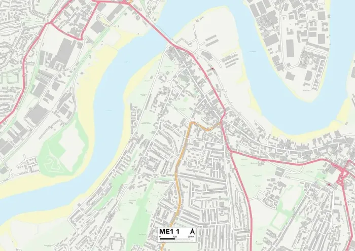Gerahmter Druck : Medway ME1 1 Karte Gerahmter Druck : Medway ME1 1 Karte