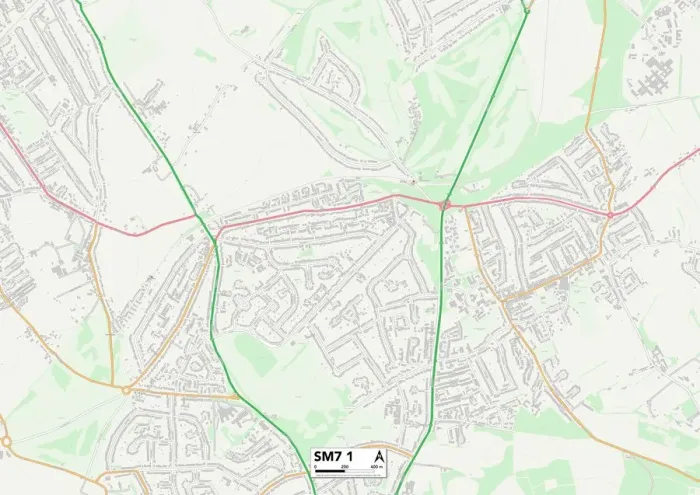 Gerahmter Druck : Reigate und Banstead SM7 1 Karte Gerahmter Druck : Reigate und Banstead SM7 1 Karte