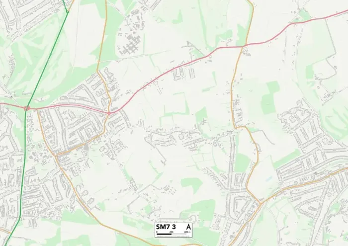 Gerahmter Druck : Reigate und Banstead SM7 3 Karte