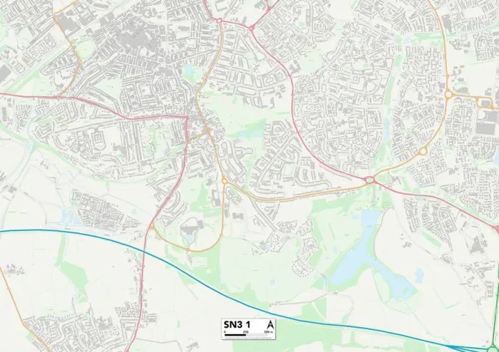Gerahmter Druck : Swindon SN3 1 Karte Gerahmter Druck : Swindon SN3 1 Karte