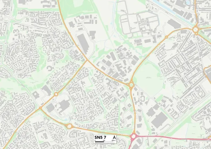 Gerahmter Druck : Swindon SN5 7 Karte Gerahmter Druck : Swindon SN5 7 Karte