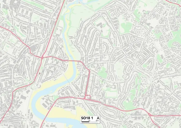 Gerahmter Druck : Südhampton SO18 1 Karte Gerahmter Druck : Südhampton SO18 1 Karte