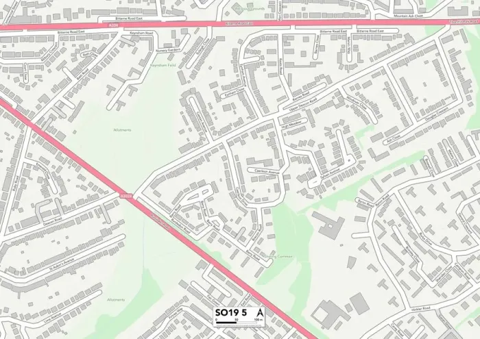 Gerahmter Druck : Südhampton SO19 5 Karte Gerahmter Druck : Südhampton SO19 5 Karte