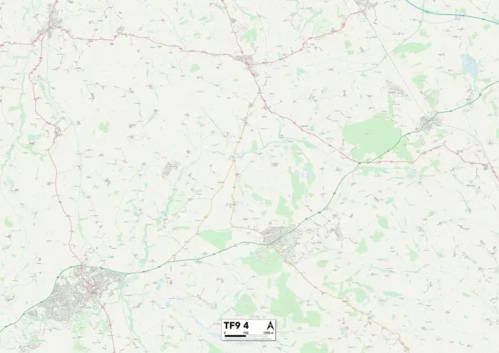 Gerahmter Druck : Shropshire,TF9 4,Karte