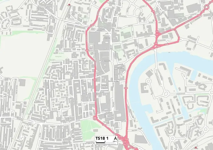 Gerahmter Druck : Stockton-on-Tees TS18 1 Karte Gerahmter Druck : Stockton-on-Tees TS18 1 Karte