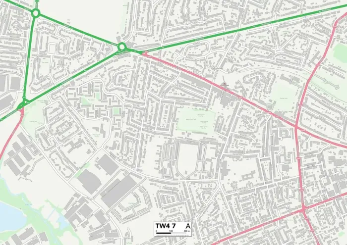 Gerahmter Druck : Hounslow TW4 7 Karte Gerahmter Druck : Hounslow TW4 7 Karte
