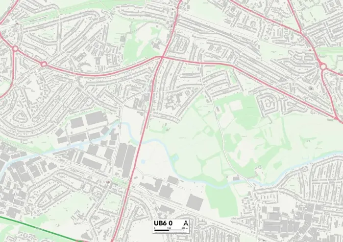 Gerahmter Druck : Ealing UB6 0 Karte Gerahmter Druck : Ealing UB6 0 Karte