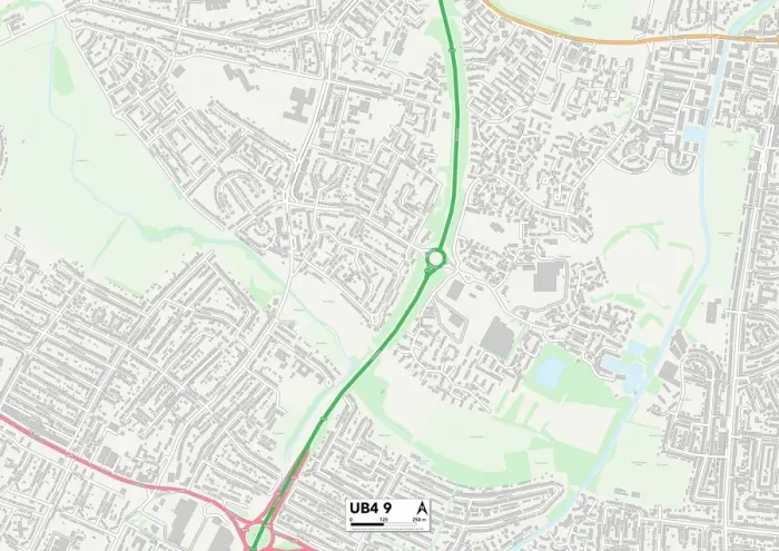 Gerahmter Druck : Hillingdon UB4 9 Karte Gerahmter Druck : Hillingdon UB4 9 Karte