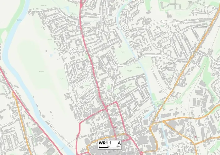 Gerahmter Druck : Worcester WR1 1 Karte Gerahmter Druck : Worcester WR1 1 Karte