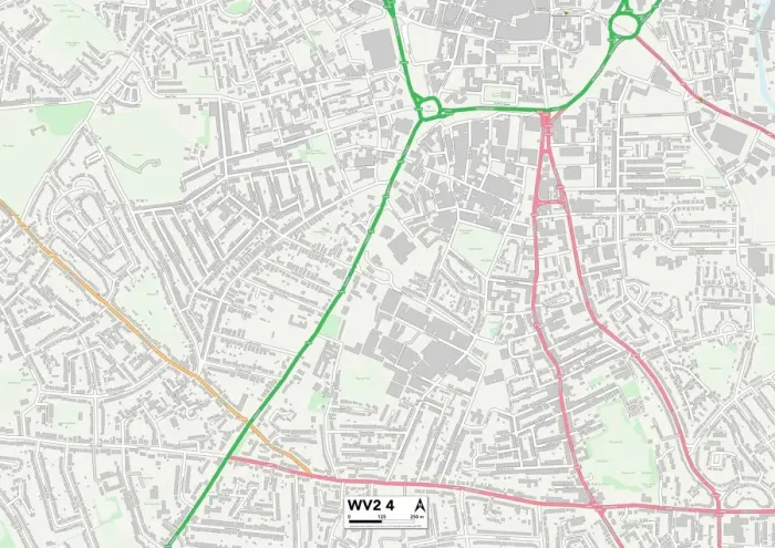 Gerahmter Druck : Wolverhampton WV2 4 Karte Gerahmter Druck : Wolverhampton WV2 4 Karte