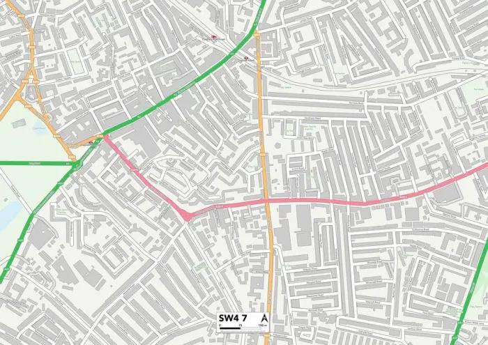 Gerahmter Druck : Lambeth SW4 7 Karte Gerahmter Druck : Lambeth SW4 7 Karte