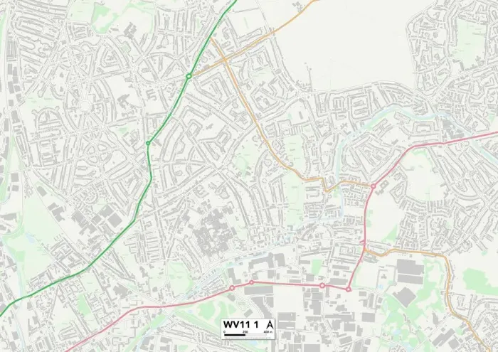 Gerahmter Druck : Wolverhampton WV11 1 Karte Gerahmter Druck : Wolverhampton WV11 1 Karte
