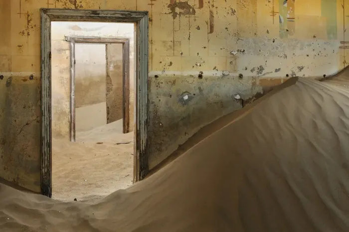 Gerahmter Druck : Namibia. Kolmannskuppe ist ein verlassenes Dorf in der Nähe von Kolmanskop