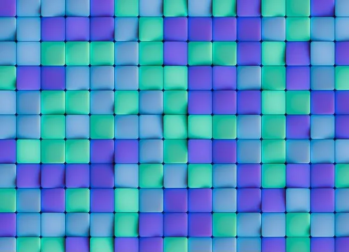 Gerahmter Druck : 3D-Rendern eines rahmenlosen Musters, das aus gleichmäßig angeordneten abgerundeten Quadratplatten besteht, die in einem genauen Gitter angeordnet sind. Gerahmter Druck : 3D-Rendern eines rahmenlosen Musters, das aus gleichmäßig angeordneten abgerundeten Quadratplatten besteht, die in einem genauen Gitter angeordnet sind.