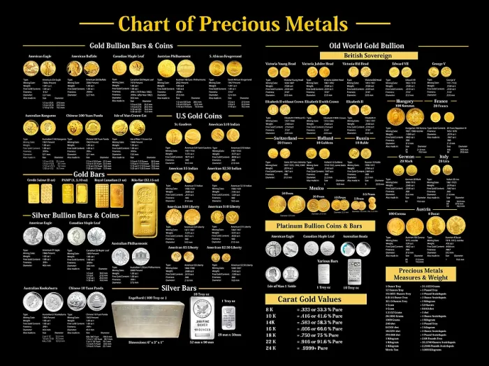 Gerahmter Druck : Chart der Edelmetalle Gerahmter Druck : Chart der Edelmetalle
