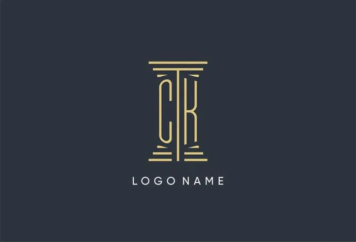 Gerahmter Druck : CK-Initial-Monogramm mit Säulenformlogo Design-Idee. Gerahmter Druck : CK-Initial-Monogramm mit Säulenformlogo Design-Idee.