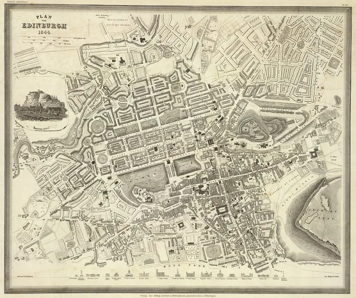 Gerahmter Druck : Alte Karte von Edinburgh Gerahmter Druck : Alte Karte von Edinburgh