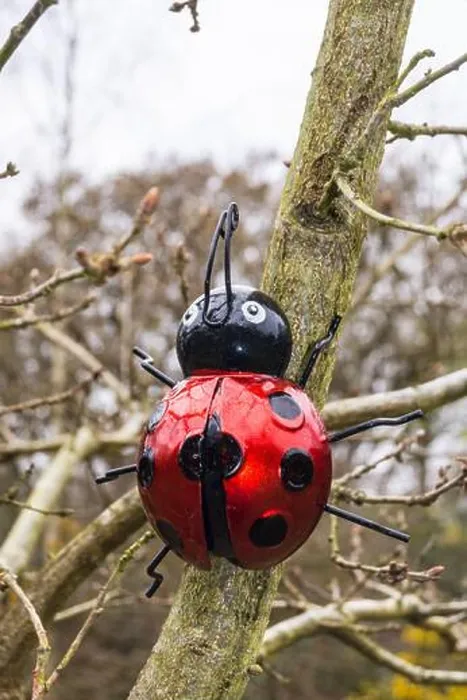 Gerahmter Druck : Ein Skulptur einer Marienkäferin auf einem Baum im Epping Forest, South Woodford, London, England. Gerahmter Druck : Ein Skulptur einer Marienkäferin auf einem Baum im Epping Forest, South Woodford, London, England.