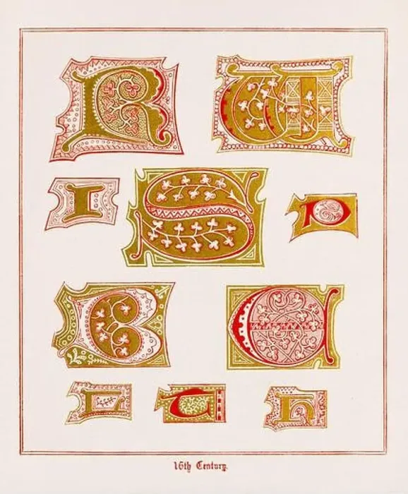 Gerahmter Druck : Mittelalterliche Buchstabenanfangschilder Gerahmter Druck : Mittelalterliche Buchstabenanfangschilder
