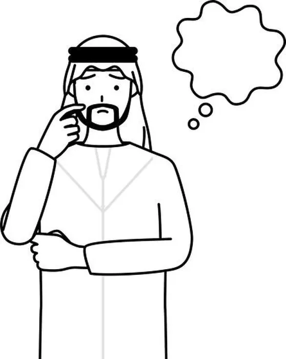 Gerahmter Druck : Muslimischer Mann, der nachdenkt, während er sein Gesicht kratzt, Vektor-Illustration.