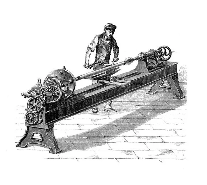 Gerahmter Druck : Parallel-Scheibenbohrmaschine, mit einer Welle, an der mehrere Schleifflächen unterschiedlicher Größe gleichzeitig arbeiten. Gerahmter Druck : Parallel-Scheibenbohrmaschine, mit einer Welle, an der mehrere Schleifflächen unterschiedlicher Größe gleichzeitig arbeiten.