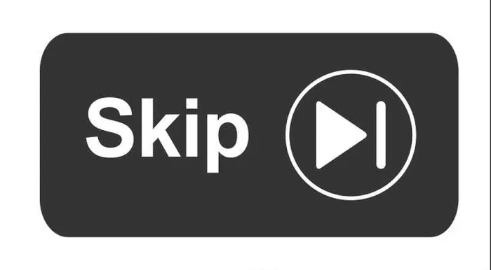 Gerahmter Druck : Ein Skipsymbol-Button zur Werbung, isoliert auf weißem Hintergrund