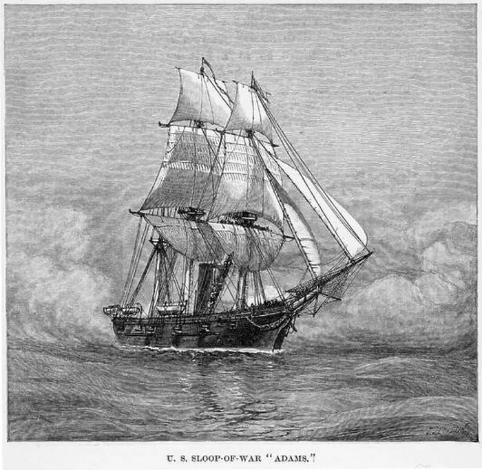 Gerahmter Druck : US-Schiff von Krieg, Adams. Gerahmter Druck : US-Schiff von Krieg, Adams.
