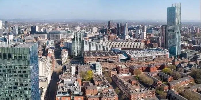 Gerahmter Druck : Breites Panoramablick aus der Luft von One Spinningfields Gerahmter Druck : Breites Panoramablick aus der Luft von One Spinningfields