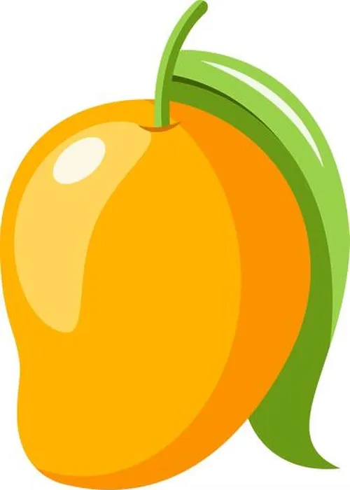 Gerahmter Druck : Ein gelber Mango mit grüner Blatt, Vektor, Farbzeichnung oder Illustration.