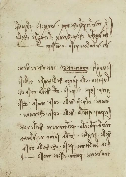 Gerahmter Druck : Leonardo da Vincis Appunti zur Physik, Codice Forster III, Blatt 83r Gerahmter Druck : Leonardo da Vincis Appunti zur Physik, Codice Forster III, Blatt 83r