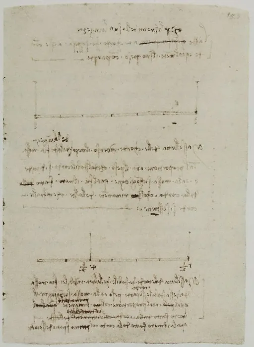 Gerahmter Druck : Leonardo da Vincis Appunti zu Physik im Codice Forster II, Blatt 153r Gerahmter Druck : Leonardo da Vincis Appunti zu Physik im Codice Forster II, Blatt 153r