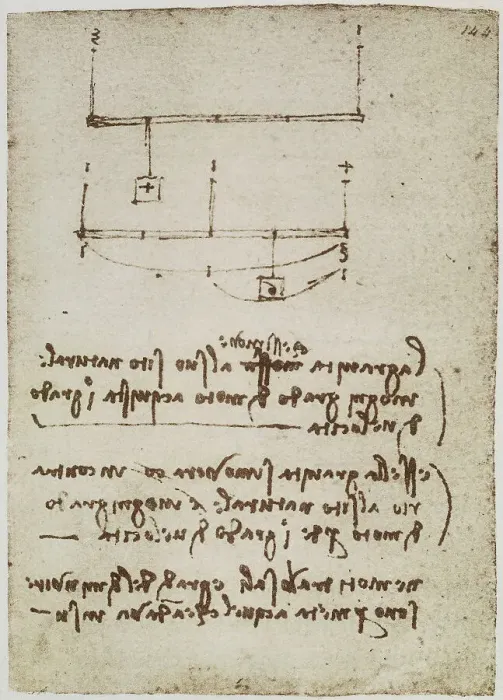 Gerahmter Druck : Studio über die Kraft der Gravitation; Codice Forster II, c.144r Gerahmter Druck : Studio über die Kraft der Gravitation; Codice Forster II, c.144r