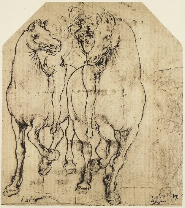 Gerahmter Druck : Studio von Pferden mit Reitern, Kohle- und Federzeichnung auf vergilbter Papier, im Gabinetto delle Stampe des British Museum in London. Gerahmter Druck : Studio von Pferden mit Reitern, Kohle- und Federzeichnung auf vergilbter Papier, im Gabinetto delle Stampe des British Museum in London.