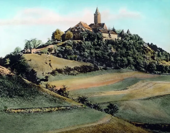 Gerahmter Druck : Thüringen. Die Königin des Saaletal, die Leuchtenburg bei Kahla, Thüringen 1920er Jahre Gerahmter Druck : Thüringen. Die Königin des Saaletal, die Leuchtenburg bei Kahla, Thüringen 1920er Jahre