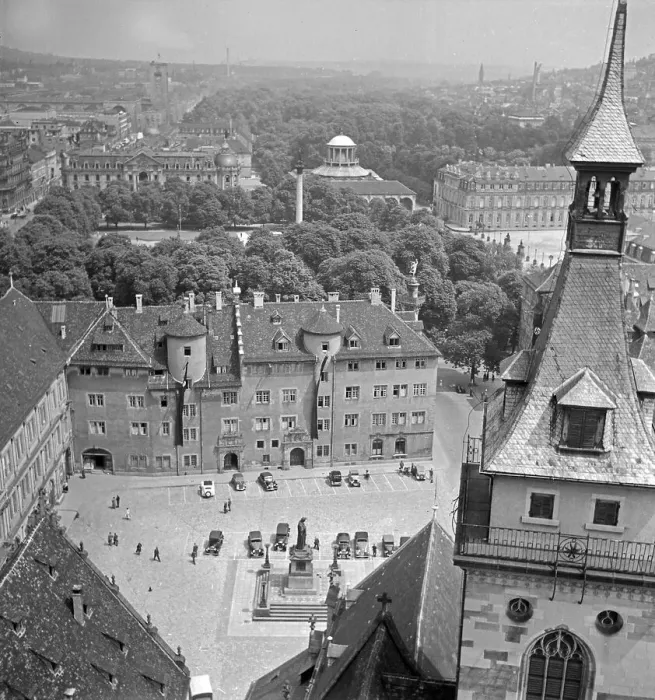 Gerahmter Druck : Stuttgart. Ein Blick auf das alte Schloss und die Stadt Stuttgart im Jahrzehnt Gerahmter Druck : Stuttgart. Ein Blick auf das alte Schloss und die Stadt Stuttgart im Jahrzehnt