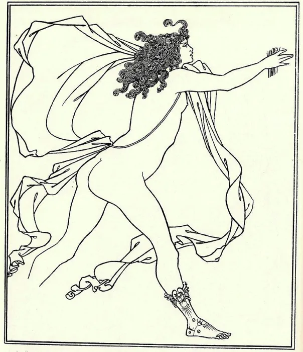 Gerahmter Druck : Apollo verfolgt Daphne von Beardsley. Gerahmter Druck : Apollo verfolgt Daphne von Beardsley.
