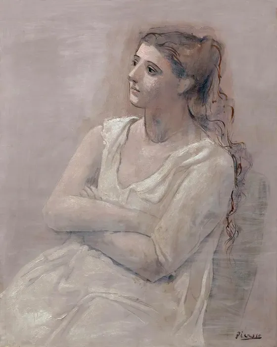 Gerahmter Druck : Frau im Weiß von Pablo Picasso aus dem Jahr 1923 befindet sich im Metropolitan Museum of Art in Manhattan