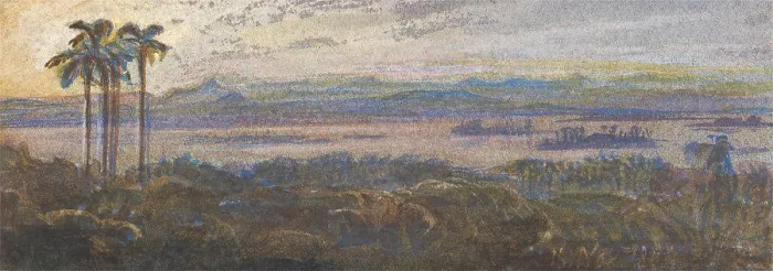 Gerahmter Druck : Indischer Fluss-Landschaft, Edward Lear Gerahmter Druck : Indischer Fluss-Landschaft, Edward Lear