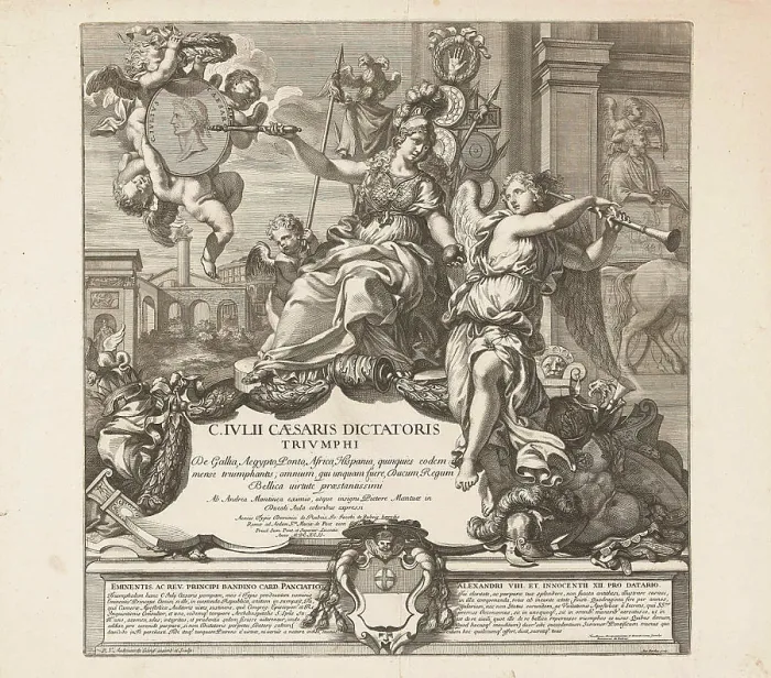 Gerahmter Druck : Minerva auf einem Rüstenthron, Triumph des Julius Caesar Gerahmter Druck : Minerva auf einem Rüstenthron, Triumph des Julius Caesar