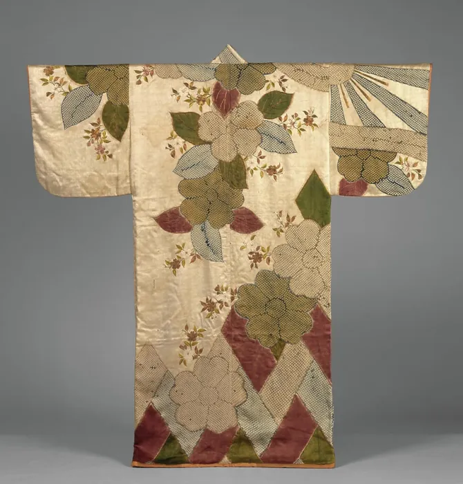 Gerahmter Druck : Robe (Kosode) mit Kirschblüten. Gerahmter Druck : Robe (Kosode) mit Kirschblüten.