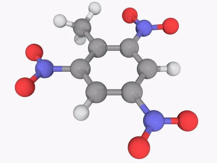 Gerahmter Druck : Trinitrotoluol TNT, molekülisches Modell. Gerahmter Druck : Trinitrotoluol TNT, molekülisches Modell.